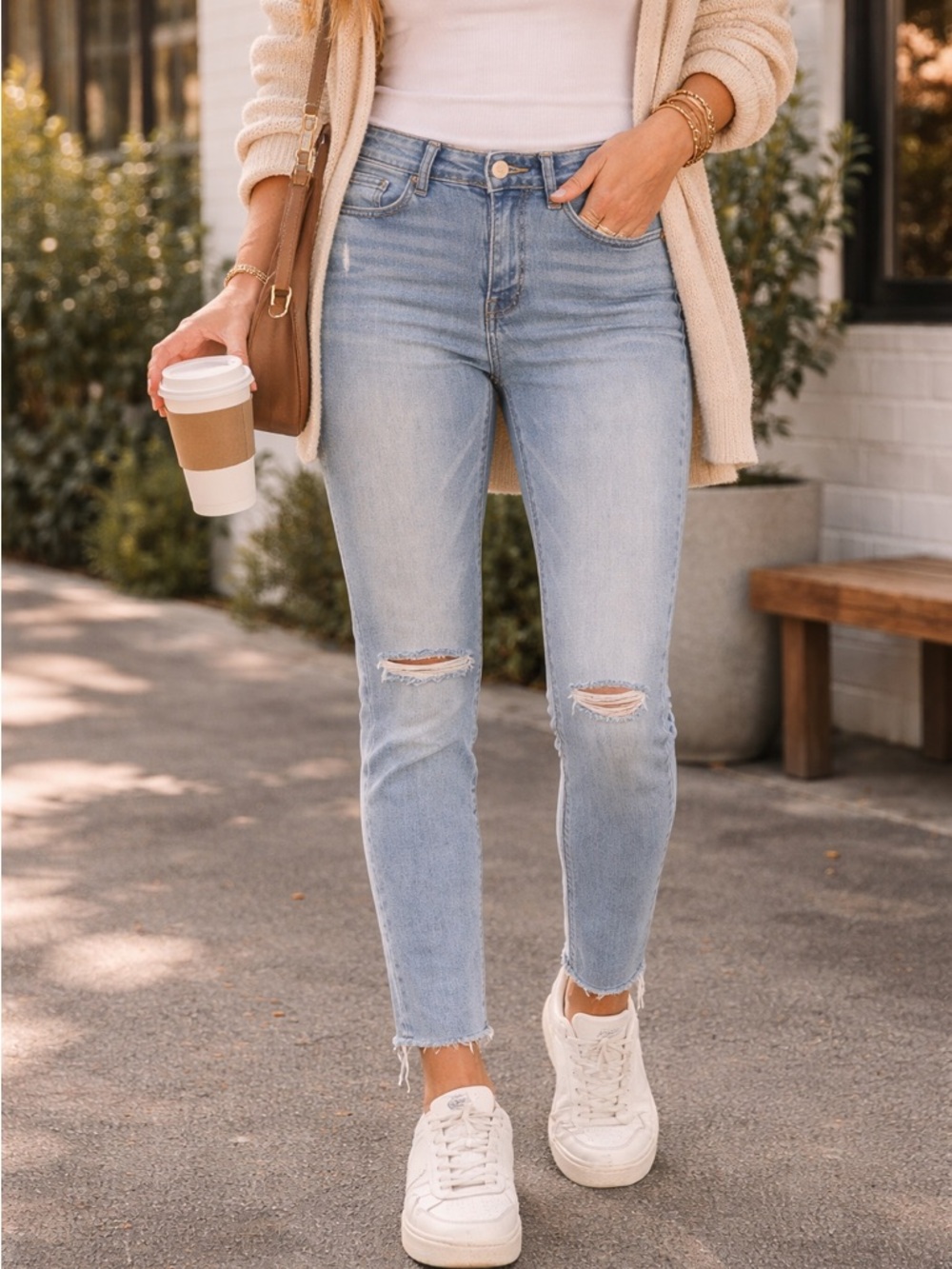 Wonderly Light Blue High-Rise Cropped Distressed Jeans